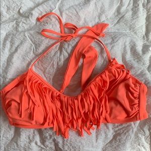 Xhilaration Neon Coral Fringe Bikini Top